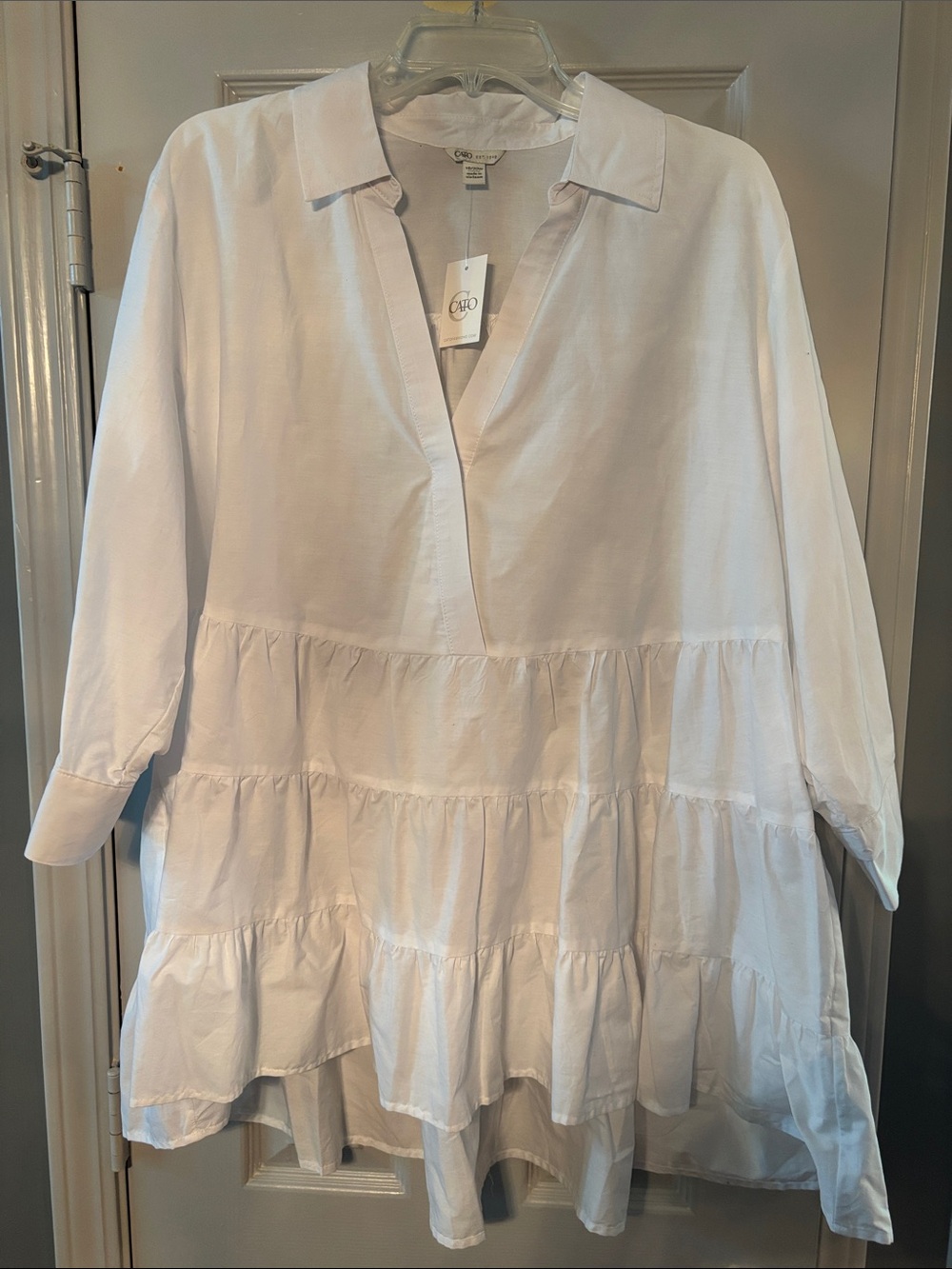 Cato White Tiered V-Neck Collared Tunic NWT